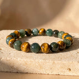 Bracelet "Équilibre & Protection" en Oeil de Tigre & Agate Mousse - - L'Arbre des Chakras