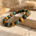 Bracelet "Équilibre & Protection" en Oeil de Tigre & Agate Mousse - - L'Arbre des Chakras