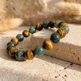Bracelet "Équilibre & Protection" en Oeil de Tigre & Agate Mousse - - L'Arbre des Chakras