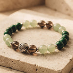 Bracelet "Chance & Protection" en Aventurine, Malachite & Quartz Fumé - - L'Arbre des Chakras