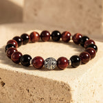 Bracelet Premium "Flamme Ardente" en Grenat, Œil de Taureau & Obsidienne noire - - L'Arbre des Chakras