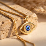 Pendentif Oeil Bleu - Protection Symbolique du Mauvais Oeil - Or - L'Arbre des Chakras