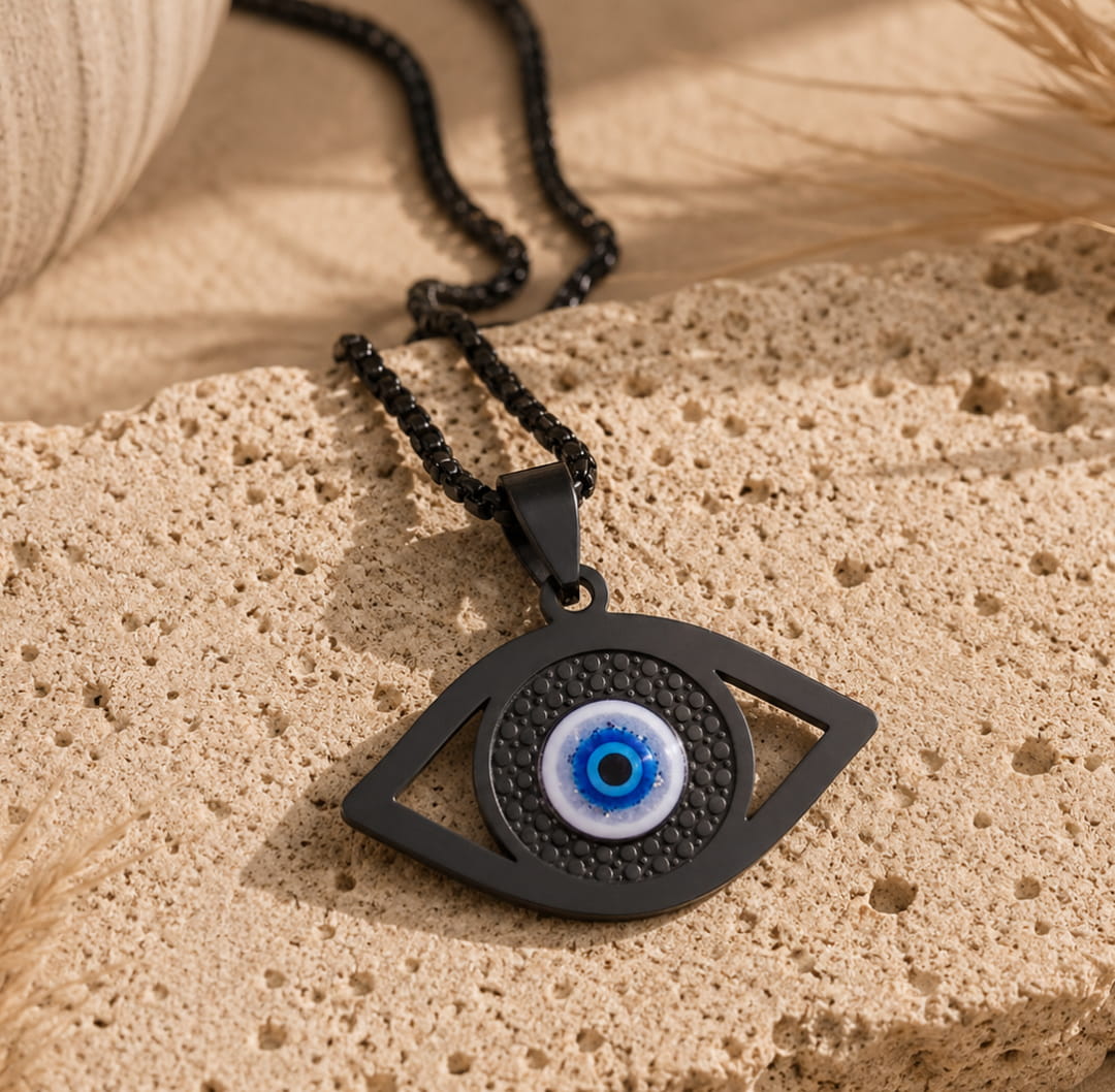 Pendentif Oeil Bleu - Protection Symbolique du Mauvais Oeil - Noire - L'Arbre des Chakras