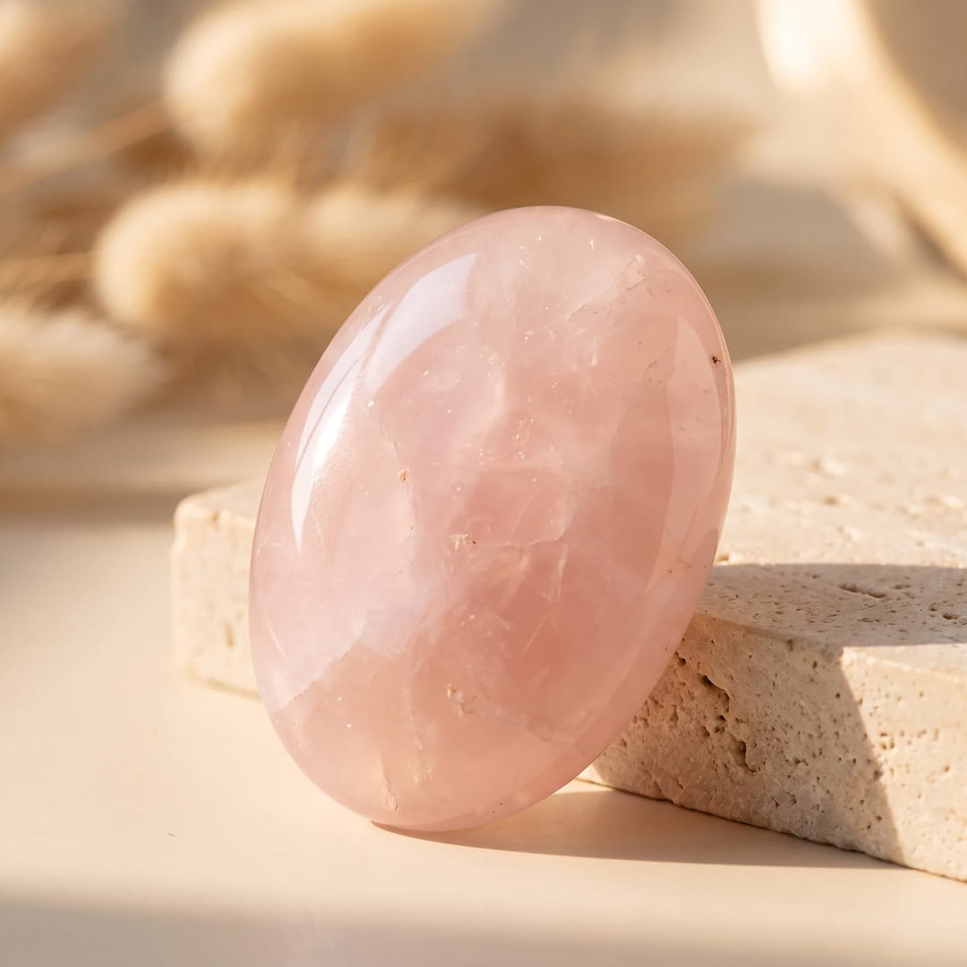 Galet "Coeur Apaisé" en Quartz Rose - - L'Arbre des Chakras