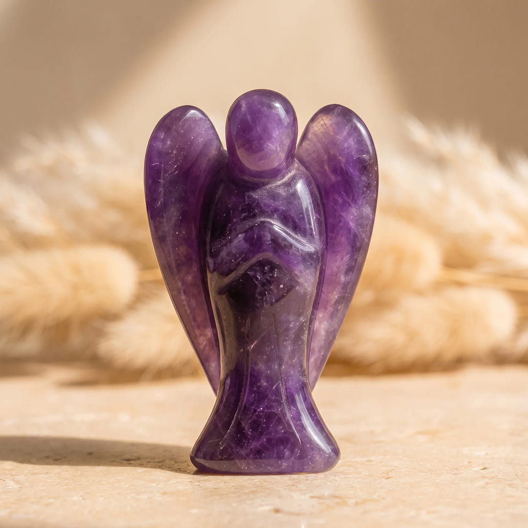 Statuette "Ange Protecteur" en Pierre Naturelle - Améthyste - L'Arbre des Chakras
