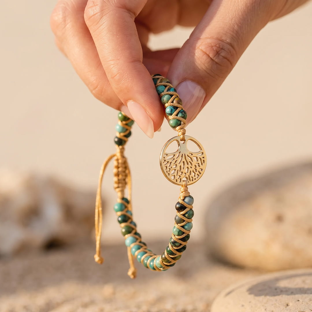 Bracelet "Vie Éternelle" en Turquoise Africaine - - L'Arbre des Chakras