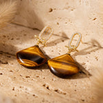 Boucles d'Oreilles Demi-Lune "Équilibre Intérieur" en Pierre Naturelle - Oeil de Tigre - L'Arbre des Chakras
