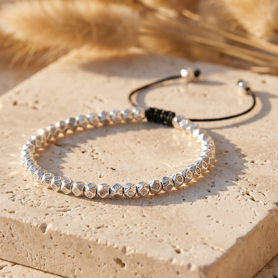 Bracelet "Vœu Tibétain" en Perles Facettées - Argentée - L'Arbre des Chakras