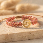 Bracelet Tressé "12 Constellations" en Pierres Naturelles - Cancer - Quartz Fraise - L'Arbre des Chakras