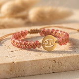 Bracelet Tressé "12 Constellations" en Pierres Naturelles - Cancer - Quartz Fraise - L'Arbre des Chakras