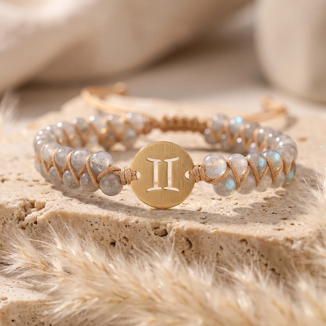 Bracelet Tressé "12 Constellations" en Pierres Naturelles - Gémeaux - Labradorite - L'Arbre des Chakras