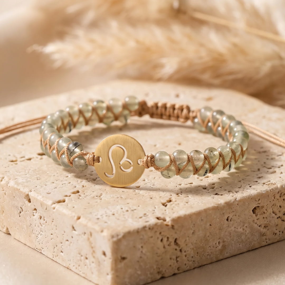 Bracelet Tressé "12 Constellations" en Pierres Naturelles - Lion - Quartz rutile - L'Arbre des Chakras