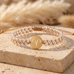 Bracelet Tressé "12 Constellations" en Pierres Naturelles - Bélier - Cristal de Roche - L'Arbre des Chakras