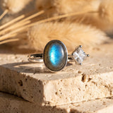 Bague "Élégance Intuitive" en Labradorite et Zircon - - L'Arbre des Chakras