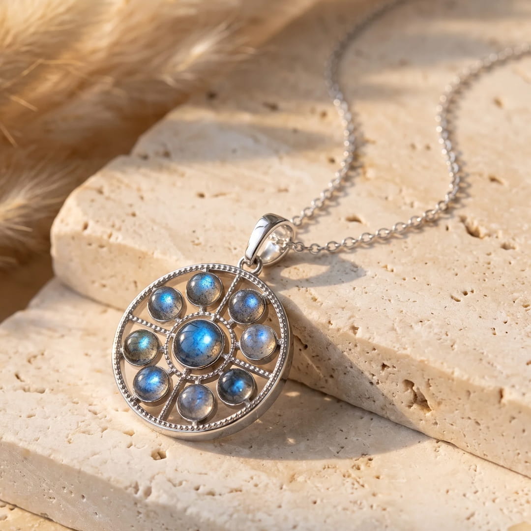 Pendentif Rosace Mystique en labradorite - - L'Arbre des Chakras