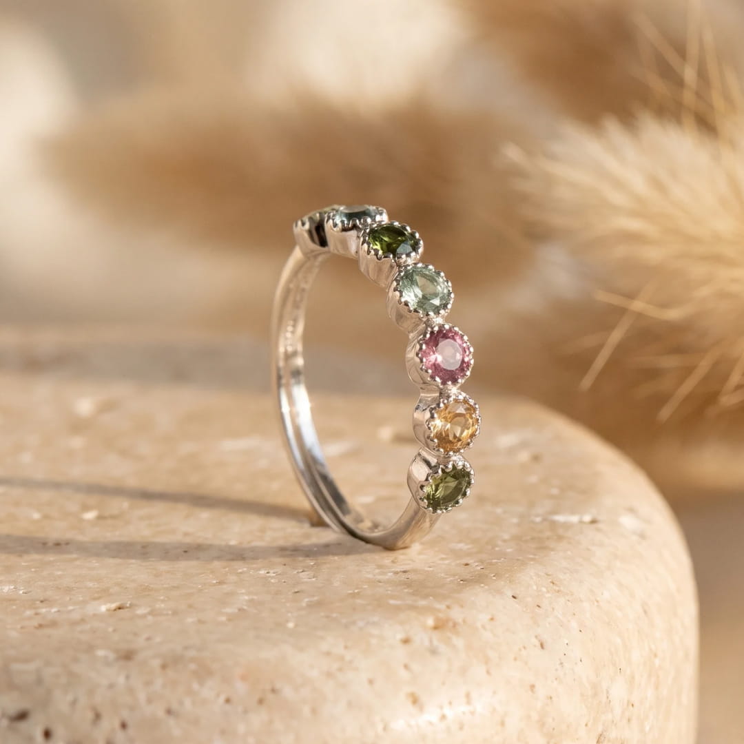 Bague Ajustable "Mangala" en Tourmaline multi-colore - - L'Arbre des Chakras