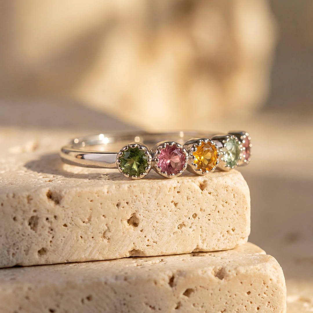 Bague Ajustable "Mangala" en Tourmaline multi-colore - - L'Arbre des Chakras