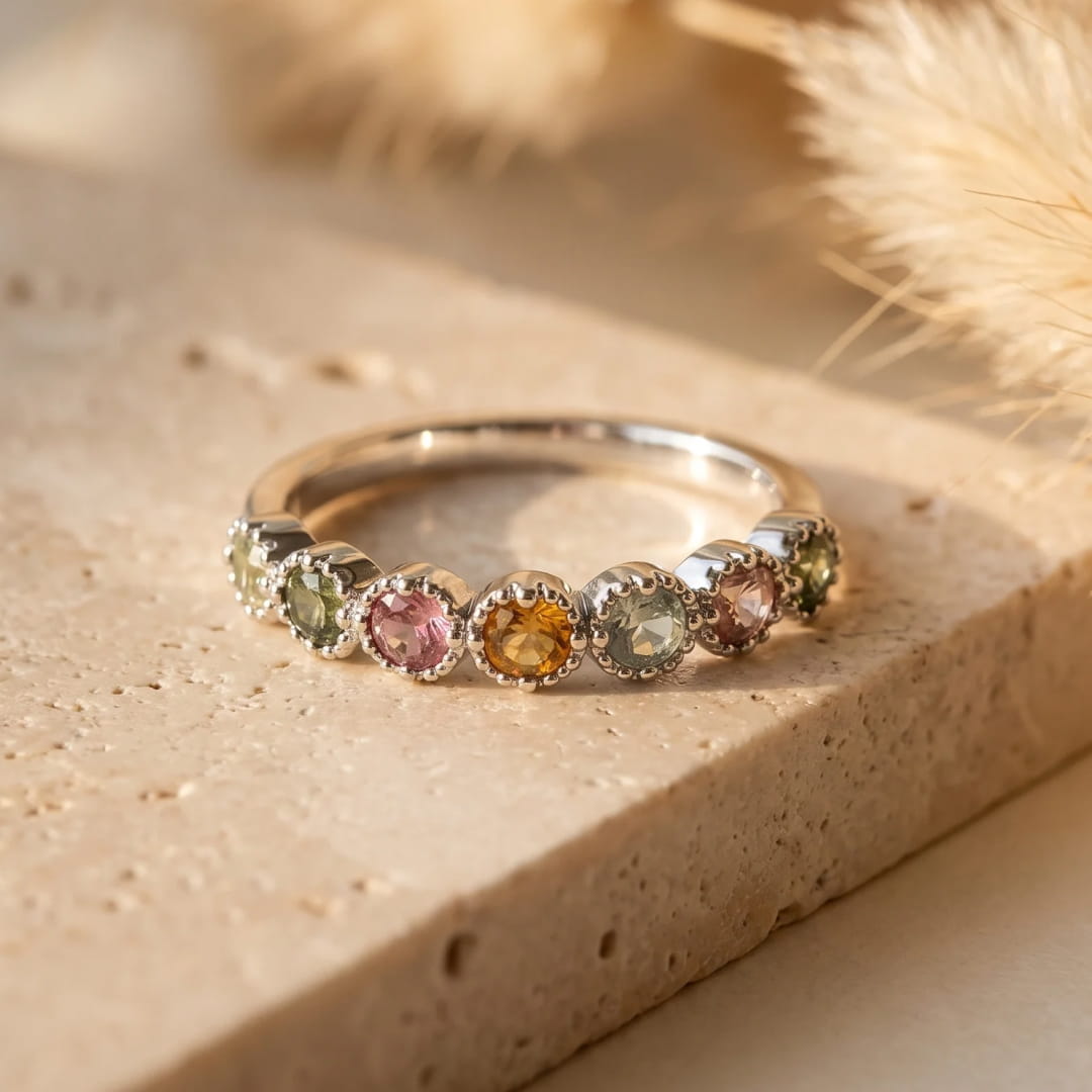 Bague Ajustable "Mangala" en Tourmaline multi-colore - - L'Arbre des Chakras