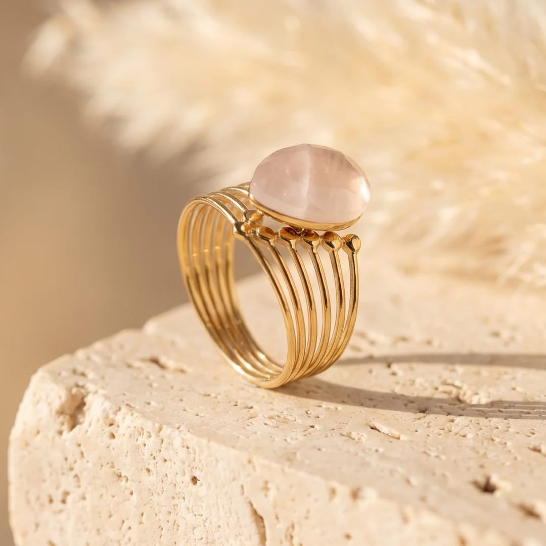 Bague "Aura d’Amour" en Quartz Rose - - L'Arbre des Chakras