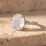 Bague Ajustable "Kirana" en Pierre de Lune & Argent - - L'Arbre des Chakras