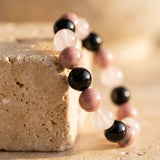 Bracelet "Accord Parfait" en Tourmaline Noire, Rhodonite & Quartz Rose - - L'Arbre des Chakras