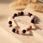 Bracelet "Accord Parfait" en Tourmaline Noire, Rhodonite & Quartz Rose - - L'Arbre des Chakras