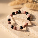 Bracelet "Accord Parfait" en Tourmaline Noire, Rhodonite & Quartz Rose - - L'Arbre des Chakras