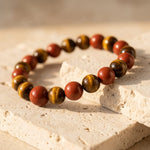 Bracelet "Ancrage Protecteur" Oeil de Tigre & Jaspe Rouge - - L'Arbre des Chakras