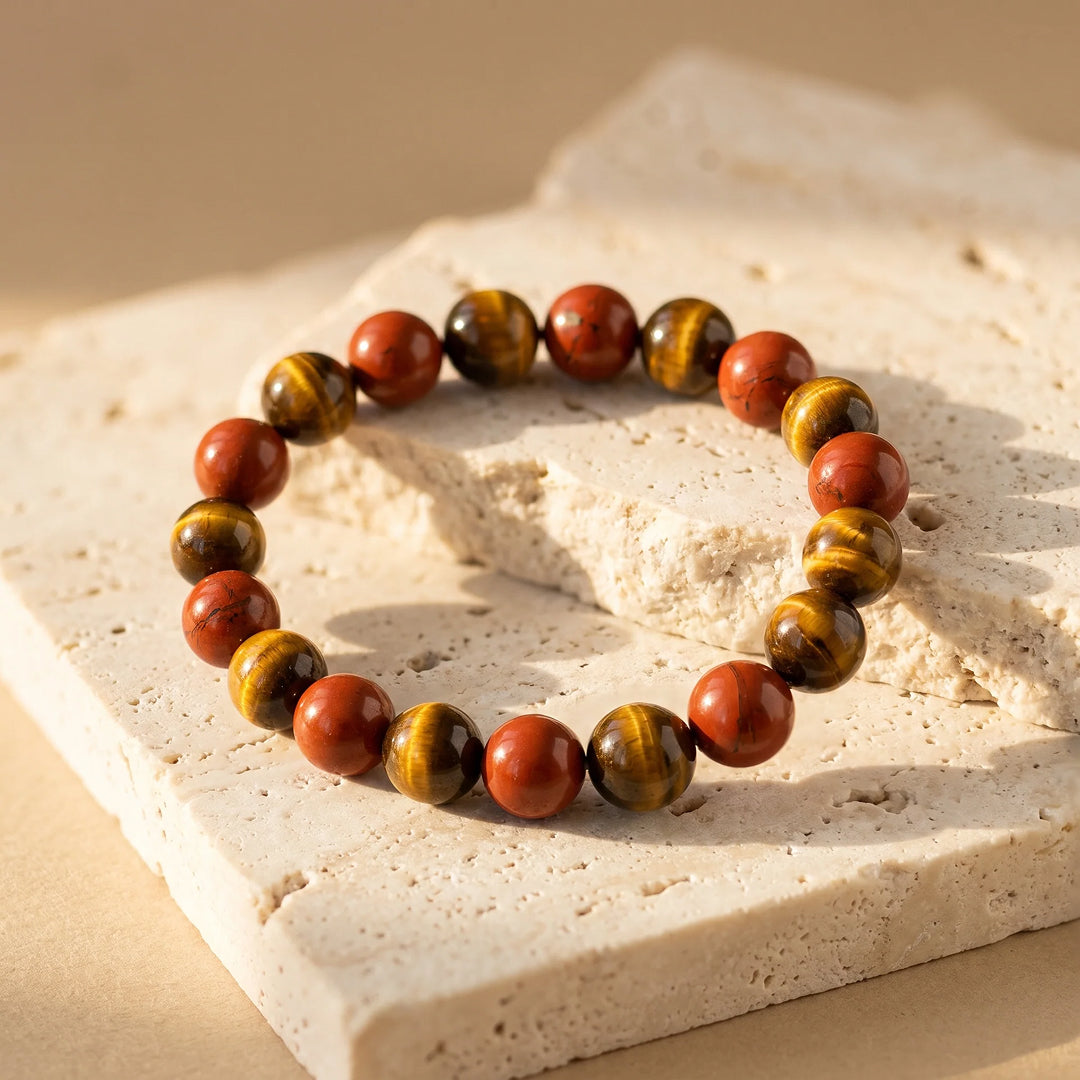 Bracelet "Ancrage Protecteur" Oeil de Tigre & Jaspe Rouge - 17cm - L'Arbre des Chakras