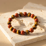 Bracelet "Ancrage Protecteur" Oeil de Tigre & Jaspe Rouge - 17cm - L'Arbre des Chakras