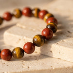 Bracelet "Ancrage Protecteur" Oeil de Tigre & Jaspe Rouge - - L'Arbre des Chakras