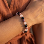 Bracelet "Accord Parfait" en Tourmaline Noire, Rhodonite & Quartz Rose - - L'Arbre des Chakras