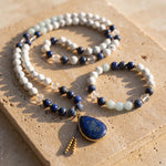 Collier Mala "Sérénité Bleue" en Lapis-Lazuli, Aigue-Marine & Howlite - Collier + Bracelet - L'Arbre des Chakras