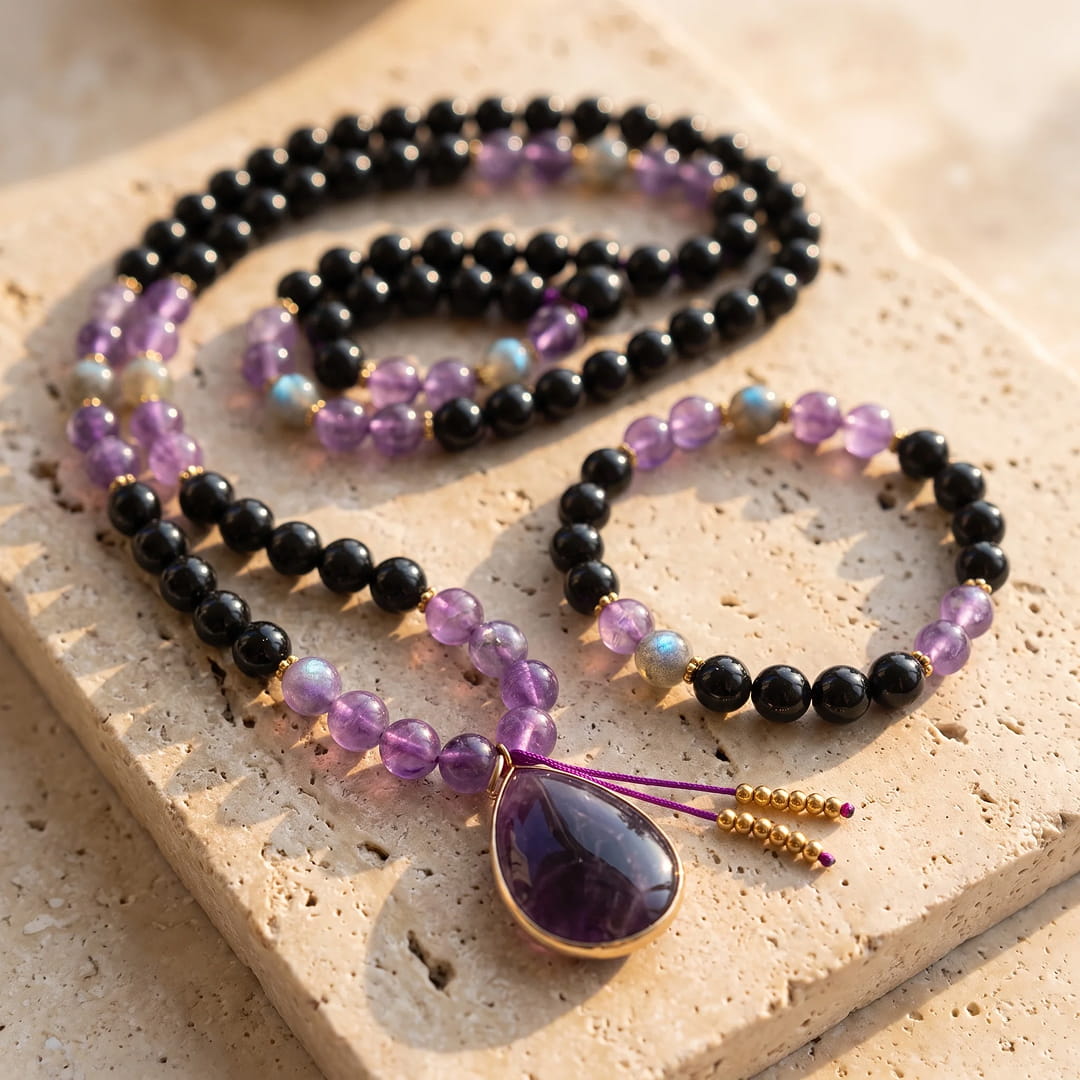 Collier Mala « Gardienne Intérieure » en Pierres Naturelles - Collier + bracelet - L'Arbre des Chakras
