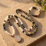 Collier Mala Agate Indienne, Quartz Blanc - Collier + Bracelet - L'Arbre des Chakras