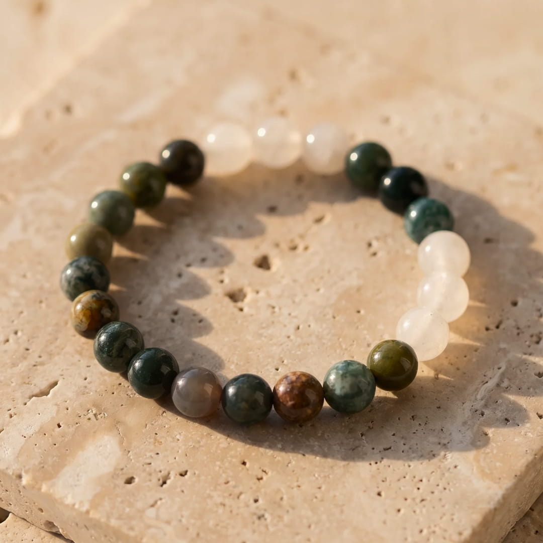 Collier Mala Agate Indienne, Quartz Blanc - - L'Arbre des Chakras