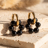 Créoles "Fleur de Lumière" en Pierres Naturelles - Onyx Noire - L'Arbre des Chakras