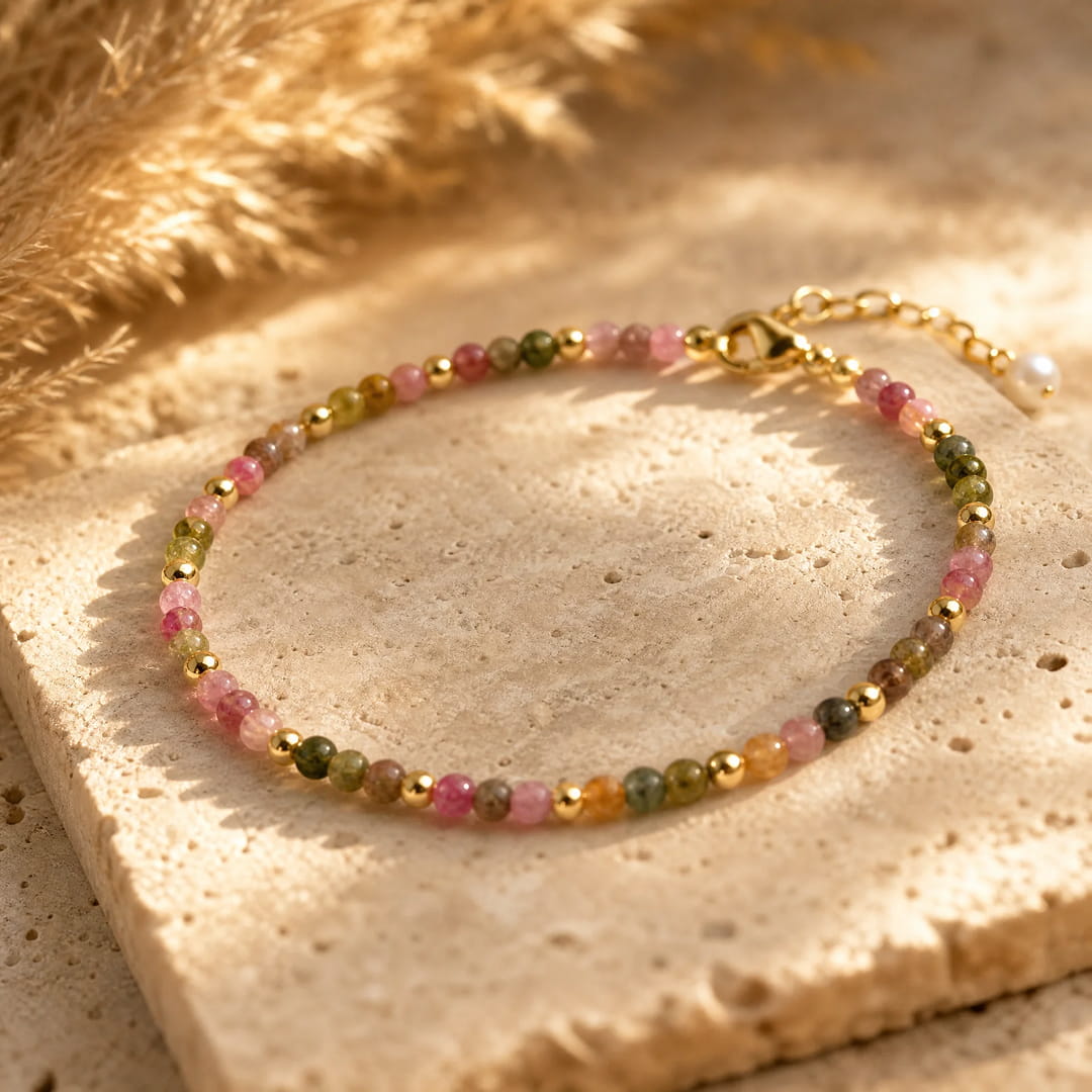 Bracelet Raffiné en Pierres Naturelles Fines - Tourmaline Multicolore - L'Arbre des Chakras