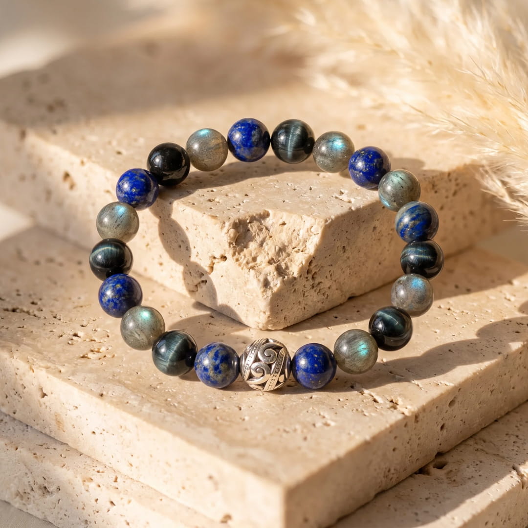 Bracelet "Boussole Intérieure" en Lapis Lazuli, Labradorite & Oeil de Faucon - - L'Arbre des Chakras