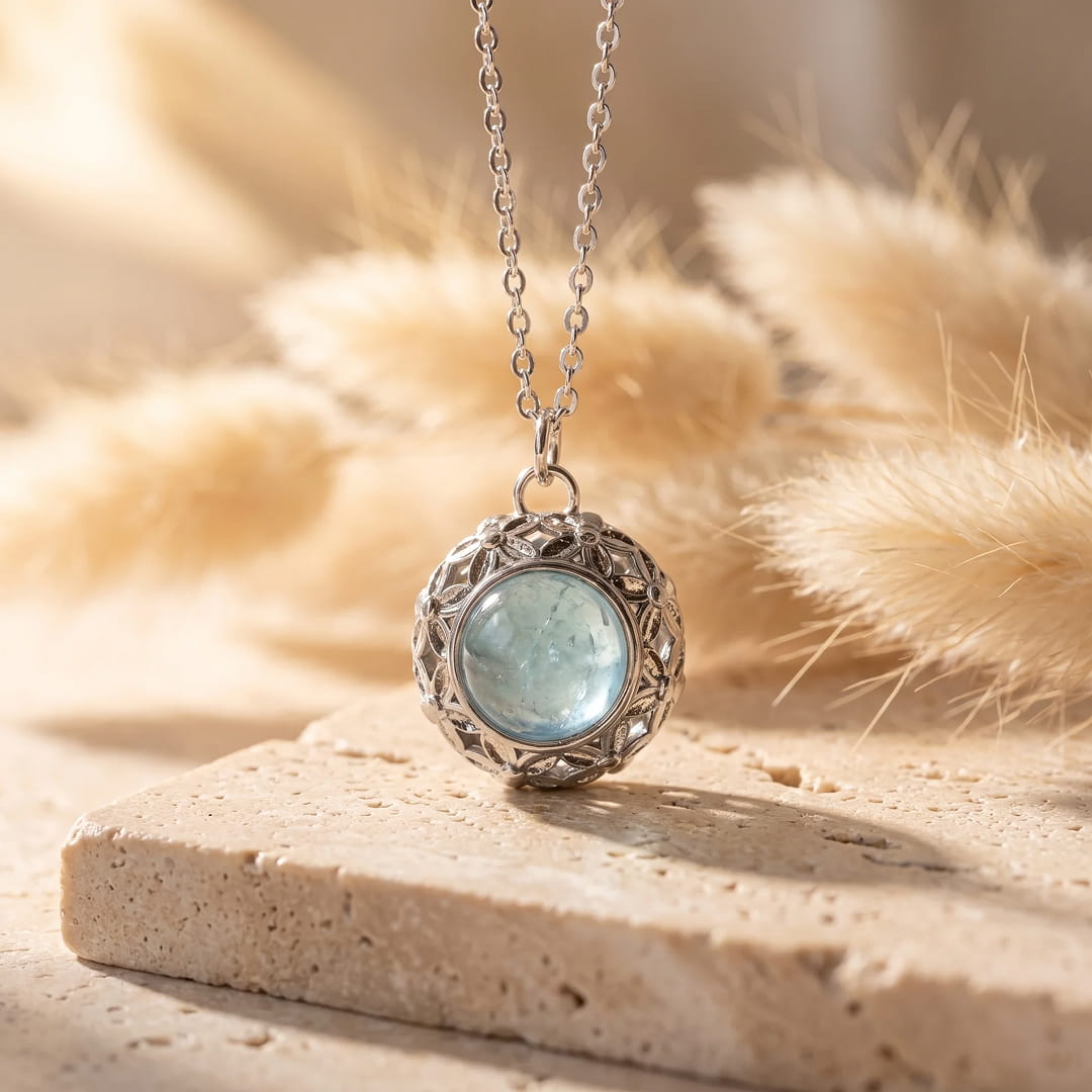 Pendentif "Éclat d’Autrefois" en Pierres Naturelles - Aigue-Marine - L'Arbre des Chakras