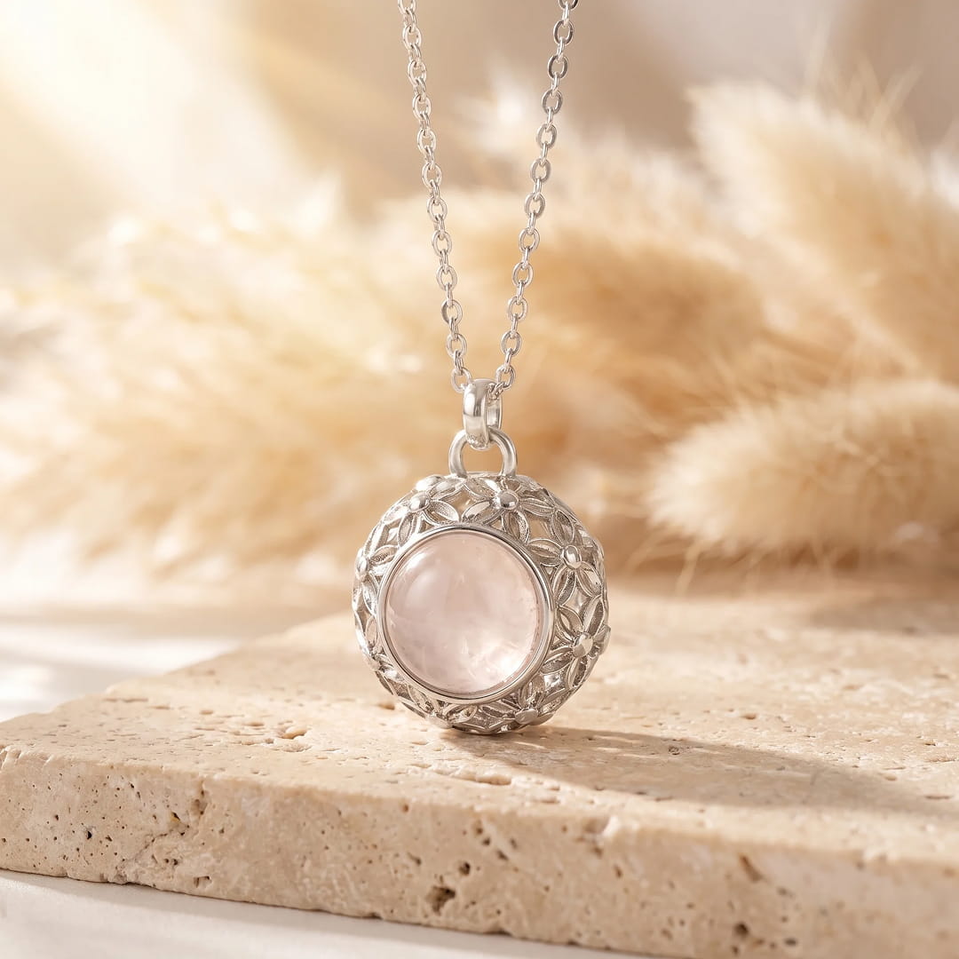 Pendentif "Éclat d’Autrefois" en Pierres Naturelles - Quartz Rose - L'Arbre des Chakras