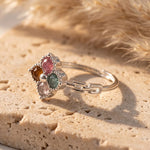 Bague Ajustable Trèfle en Tourmaline multicolore - - L'Arbre des Chakras