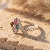 Bague Ajustable Trèfle en Tourmaline multicolore - - L'Arbre des Chakras