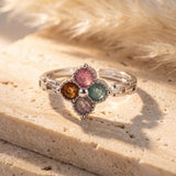 Bague Ajustable Trèfle en Tourmaline multicolore - - L'Arbre des Chakras