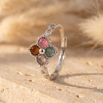 Bague Ajustable Trèfle en Tourmaline multicolore - - L'Arbre des Chakras