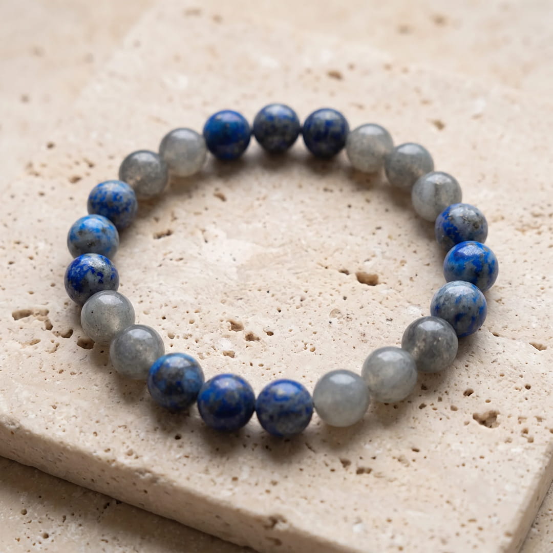 Collier Mala "Ancrage Céleste" en Lapis Lazuli & Labradorite - - L'Arbre des Chakras