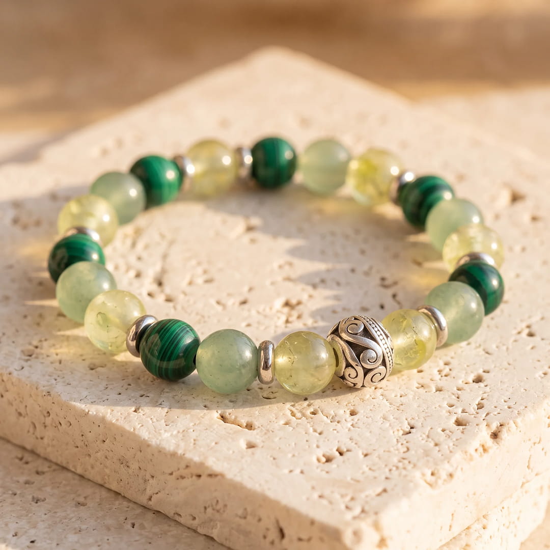 Bracelet "Souffle de Nature" en Malachite, Préhnite et Aventurine Verte - - L'Arbre des Chakras