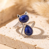 Bague Ajustable "Chat" en Lapis Lazuli - - L'Arbre des Chakras
