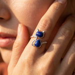 Bague Ajustable "Chat" en Lapis Lazuli - - L'Arbre des Chakras