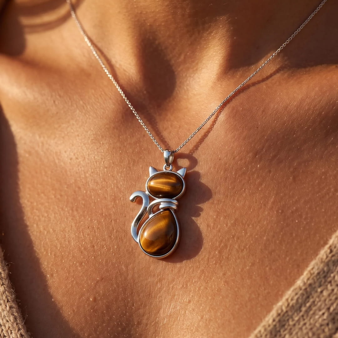 Pendentif Chat en Pierre Naturelle - - L'Arbre des Chakras